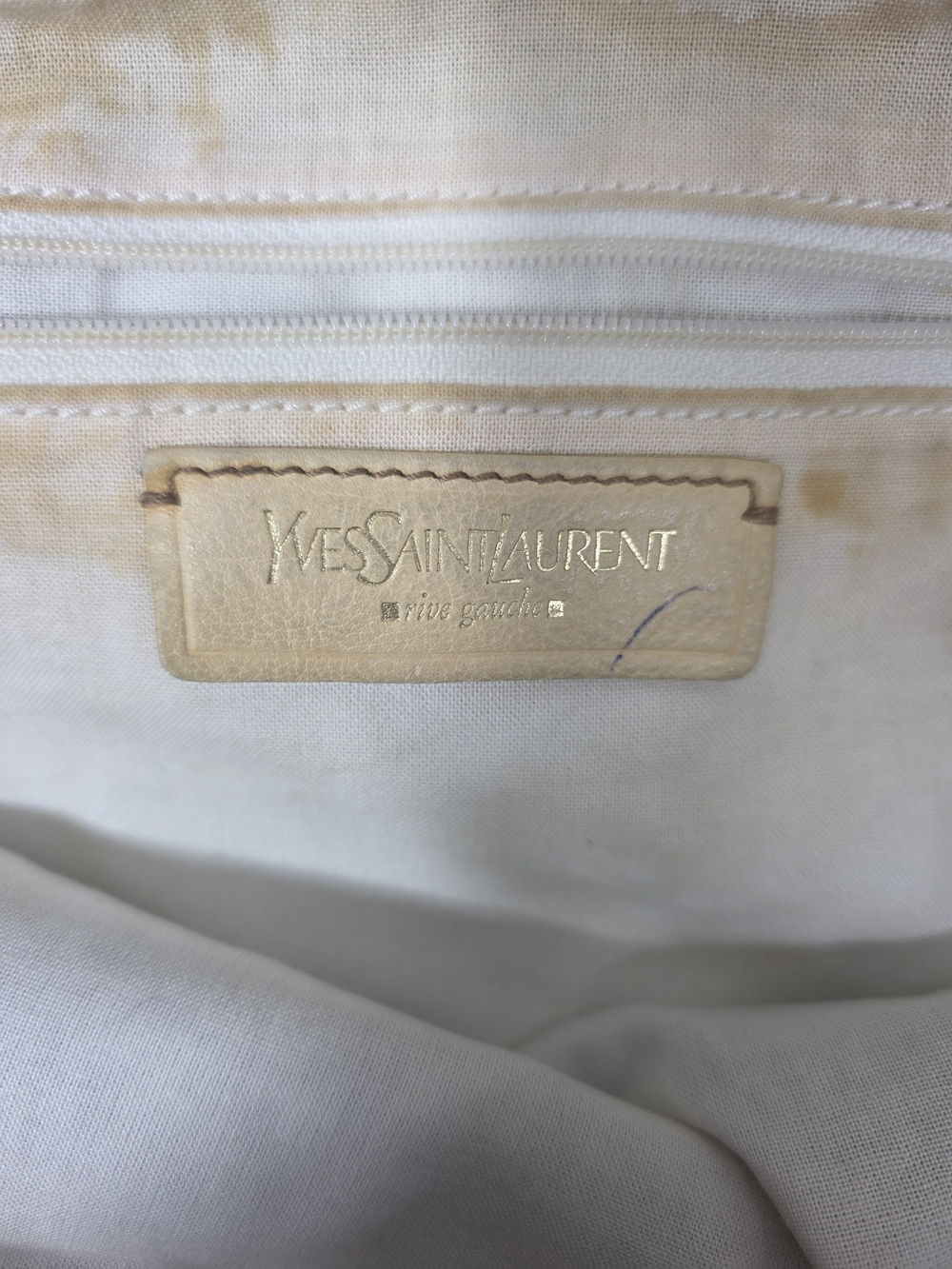 Yves Saint Laurent Rive GAUCHE Blue Denim Tote with Tan Leather Accents - Picture 10 of 16